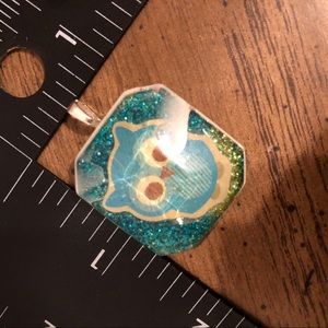 Handmade blue owl blue/green glitter resin charm